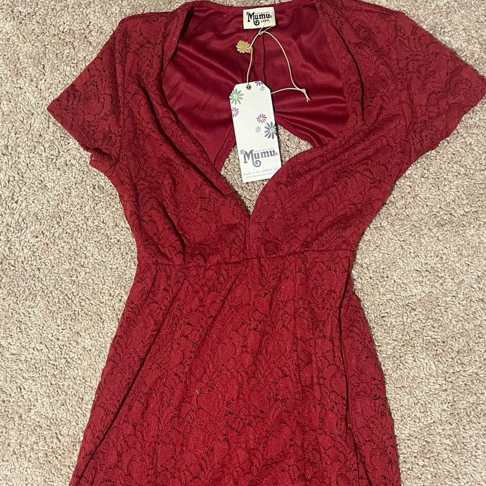 NWT Sz. Lrg. Show Me Your MuMu Women’s Lace Maxi Dress in Wine.